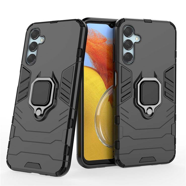 For Samsung Galaxy M14 5G TPU+PC Phone Case Ring Holder Kickstand Shockproof Cover - Black