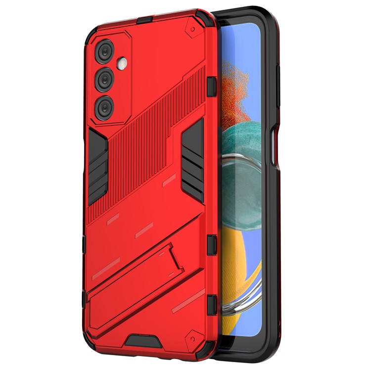 For Samsung Galaxy M14 5G PC + TPU Impact-Resistant Case Kickstand Protective Phone Cover - Red