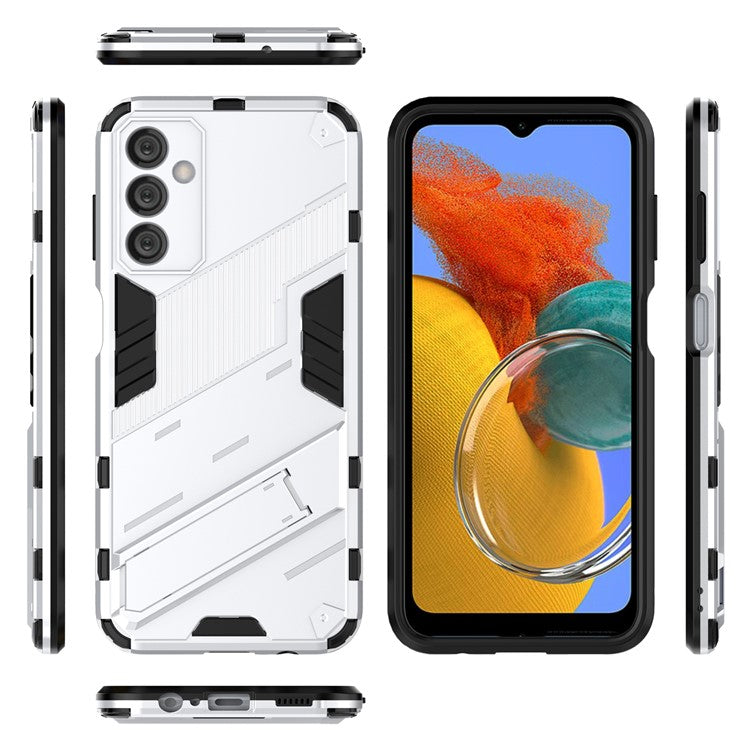 For Samsung Galaxy M14 5G PC + TPU Impact-Resistant Case Kickstand Protective Phone Cover - White