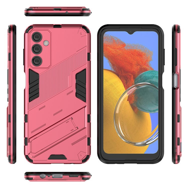 For Samsung Galaxy M14 5G PC + TPU Impact-Resistant Case Kickstand Protective Phone Cover - Rose