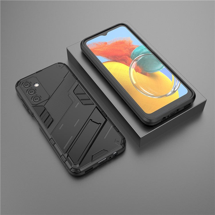 For Samsung Galaxy M14 5G PC + TPU Impact-Resistant Case Kickstand Protective Phone Cover - Black