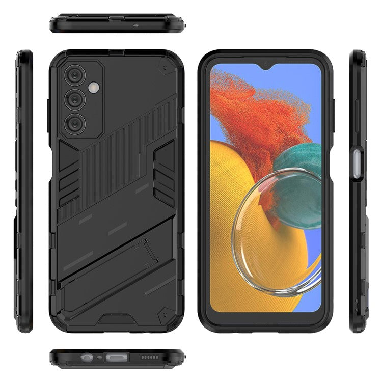 For Samsung Galaxy M14 5G PC + TPU Impact-Resistant Case Kickstand Protective Phone Cover - Black