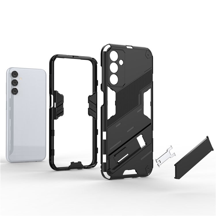 For Samsung Galaxy M14 5G PC + TPU Impact-Resistant Case Kickstand Protective Phone Cover - Orange