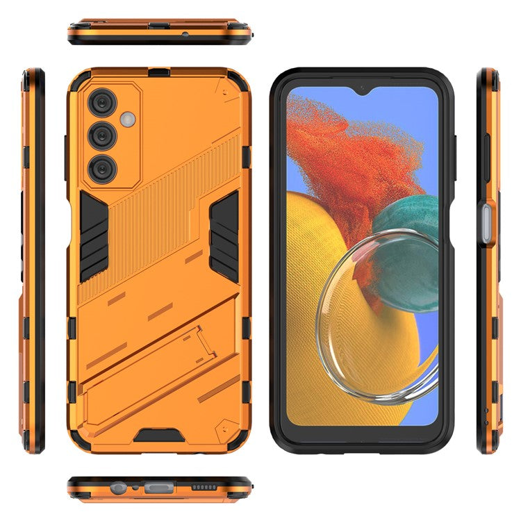 For Samsung Galaxy M14 5G PC + TPU Impact-Resistant Case Kickstand Protective Phone Cover - Orange