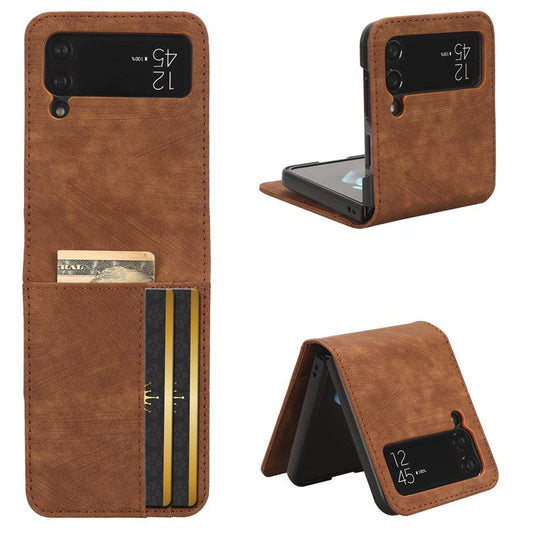 For Samsung Galaxy Z Flip4 5G Card Slots Leather Phone Cover Two-piece Design Folding Phone Case - Brown