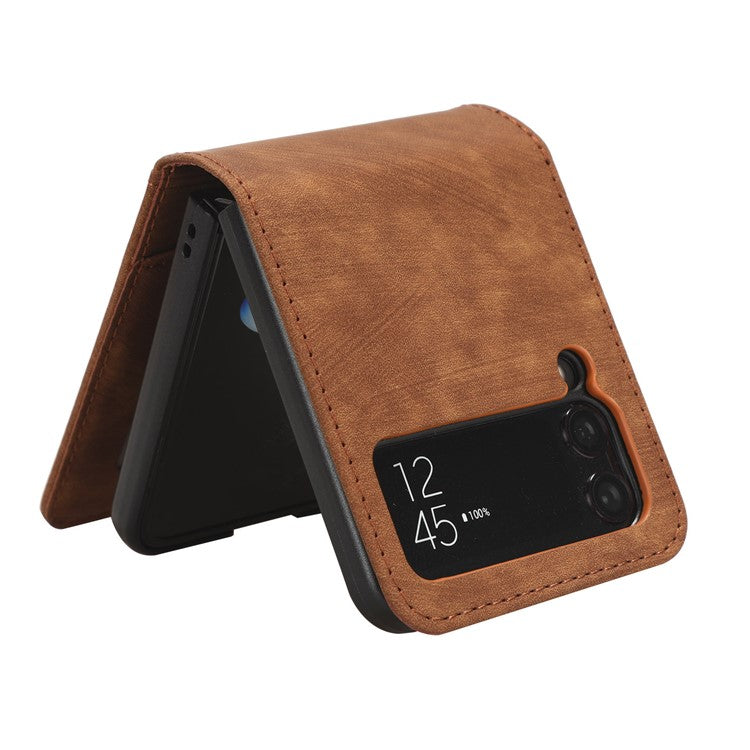 For Samsung Galaxy Z Flip4 5G Card Slots Leather Phone Cover Two-piece Design Folding Phone Case - Brown