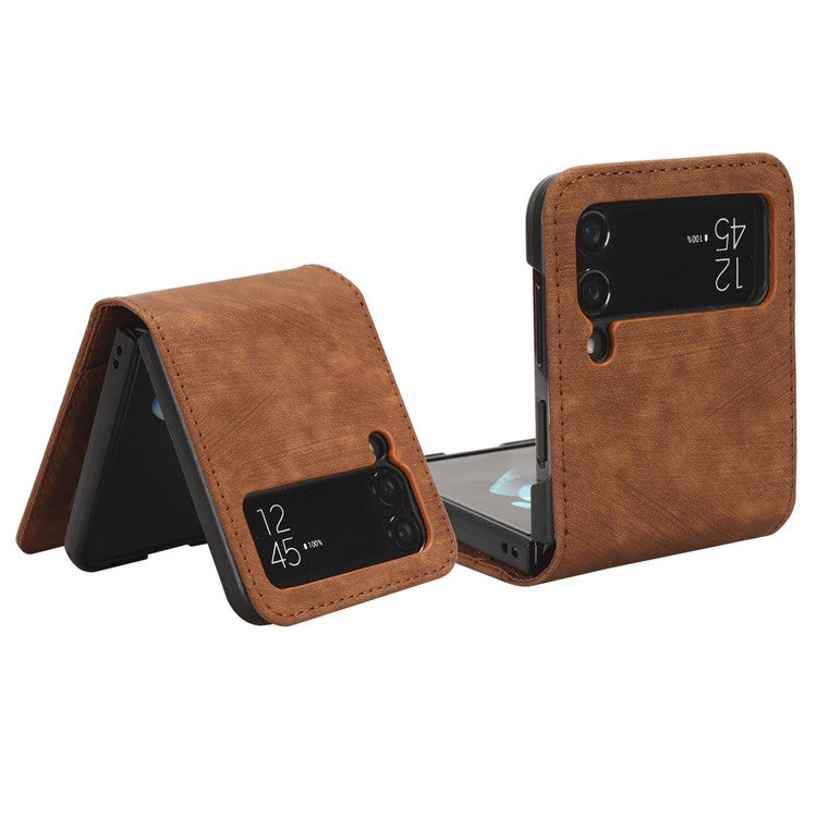 For Samsung Galaxy Z Flip4 5G Card Slots Leather Phone Cover Two-piece Design Folding Phone Case - Brown