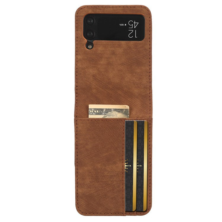 For Samsung Galaxy Z Flip4 5G Card Slots Leather Phone Cover Two-piece Design Folding Phone Case - Brown
