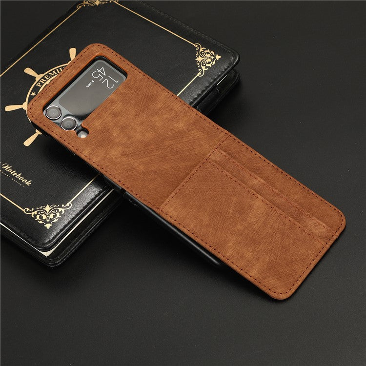 For Samsung Galaxy Z Flip4 5G Card Slots Leather Phone Cover Two-piece Design Folding Phone Case - Brown