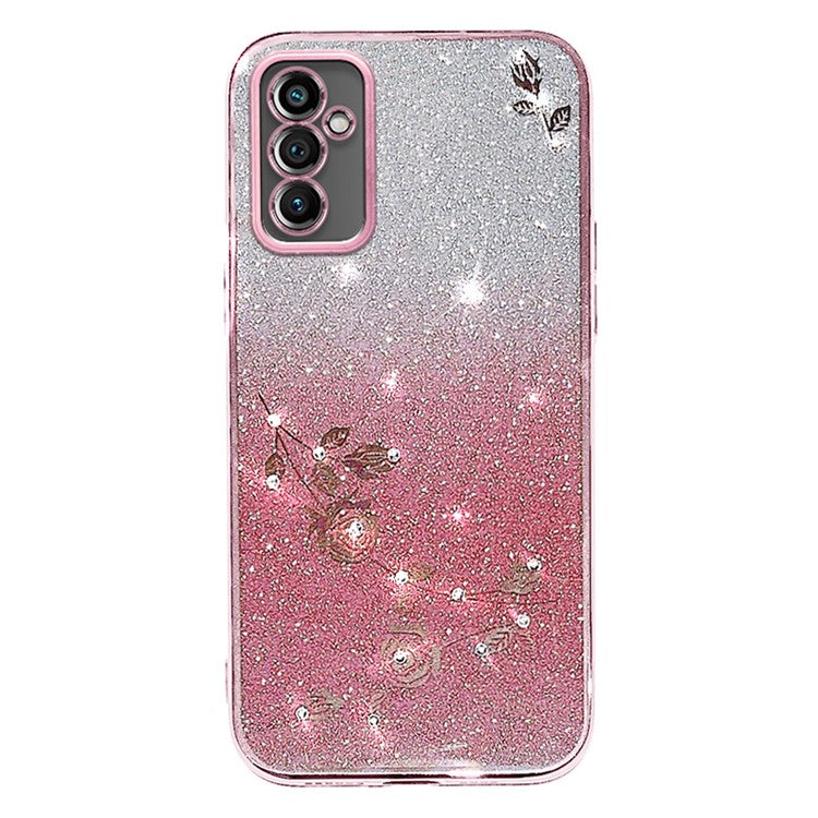 KADEM For Samsung Galaxy M52 5G Rhinestone Flower Design Phone Case Gradient Glitter TPU Anti-scratch Cover - Rose Gold