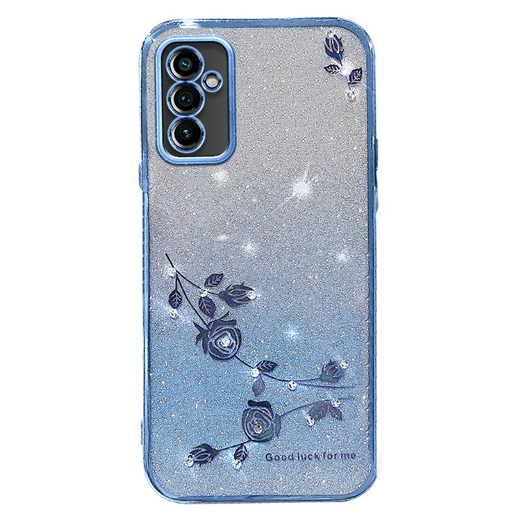 KADEM For Samsung Galaxy M52 5G Rhinestone Flower Design Phone Case Gradient Glitter TPU Anti-scratch Cover - Blue