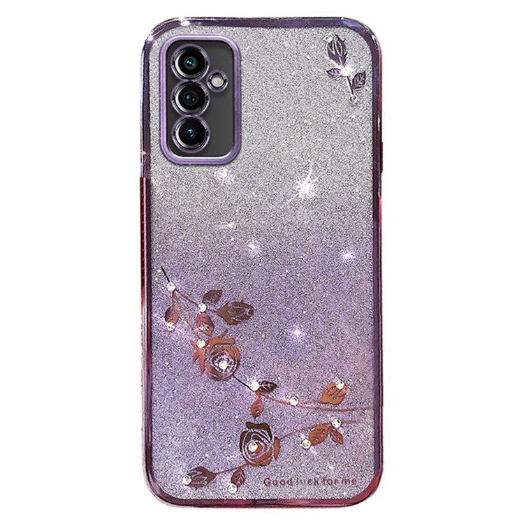 KADEM For Samsung Galaxy M52 5G Rhinestone Flower Design Phone Case Gradient Glitter TPU Anti-scratch Cover - Purple