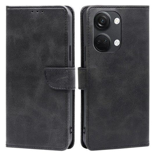 For OnePlus Nord 3 5G / Ace 2V 5G PU Leather Magnetic Protective Cover Calf Texture Wallet Stand Phone Case - Black