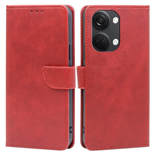 For OnePlus Nord 3 5G / Ace 2V 5G PU Leather Magnetic Protective Cover Calf Texture Wallet Stand Phone Case - Red