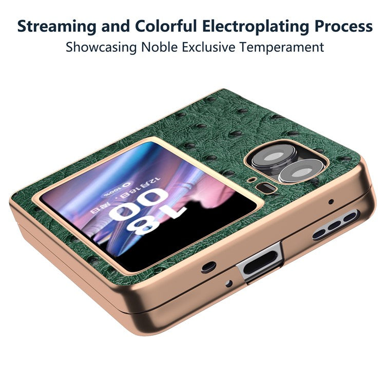 Nano Electroplating Phone Cover for Oppo Find N2 Flip 5G Genuine Cow Leather+PC+TPU Phone Case - Green