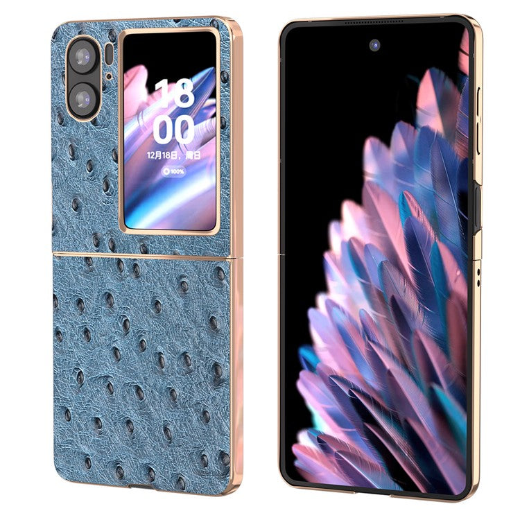 Nano Electroplating Phone Cover for Oppo Find N2 Flip 5G Genuine Cow Leather+PC+TPU Phone Case - Blue