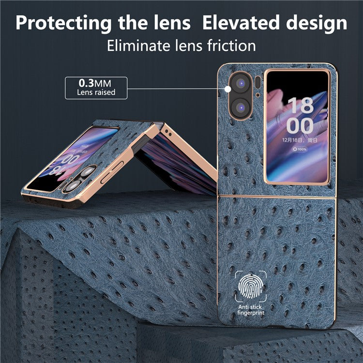 Nano Electroplating Phone Cover for Oppo Find N2 Flip 5G Genuine Cow Leather+PC+TPU Phone Case - Blue