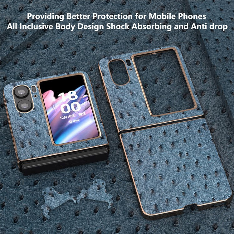 Nano Electroplating Phone Cover for Oppo Find N2 Flip 5G Genuine Cow Leather+PC+TPU Phone Case - Blue