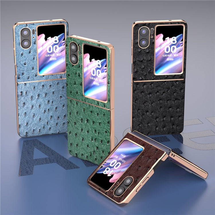 Nano Electroplating Phone Cover for Oppo Find N2 Flip 5G Genuine Cow Leather+PC+TPU Phone Case - Blue