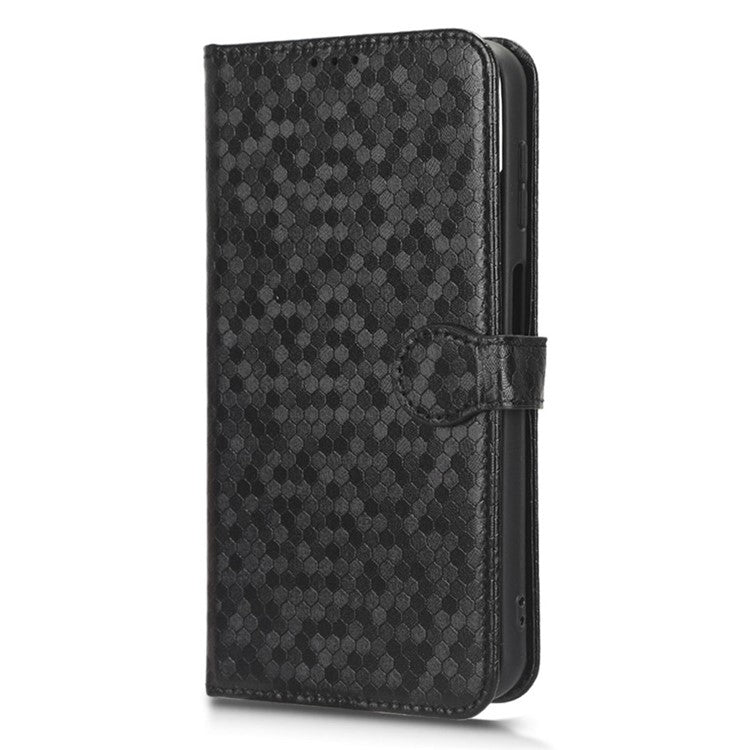 For Samsung Galaxy F14 5G Stand Wallet Phone Case PU Leather Dot Pattern Imprinted Smartphone Cover - Black