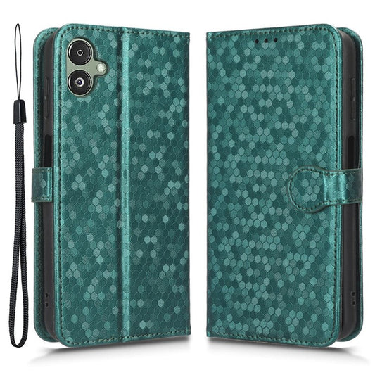 For Samsung Galaxy F14 5G Stand Wallet Phone Case PU Leather Dot Pattern Imprinted Smartphone Cover - Green