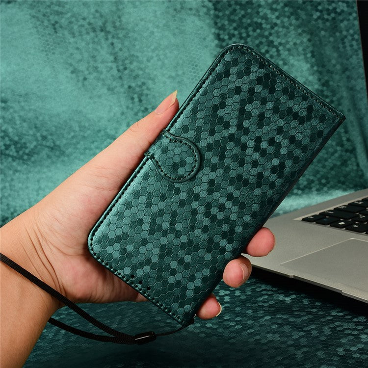 For Samsung Galaxy F14 5G Stand Wallet Phone Case PU Leather Dot Pattern Imprinted Smartphone Cover - Green