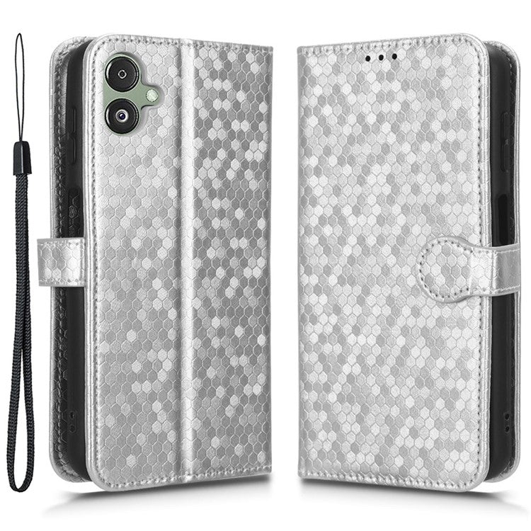 For Samsung Galaxy F14 5G Stand Wallet Phone Case PU Leather Dot Pattern Imprinted Smartphone Cover - Silver