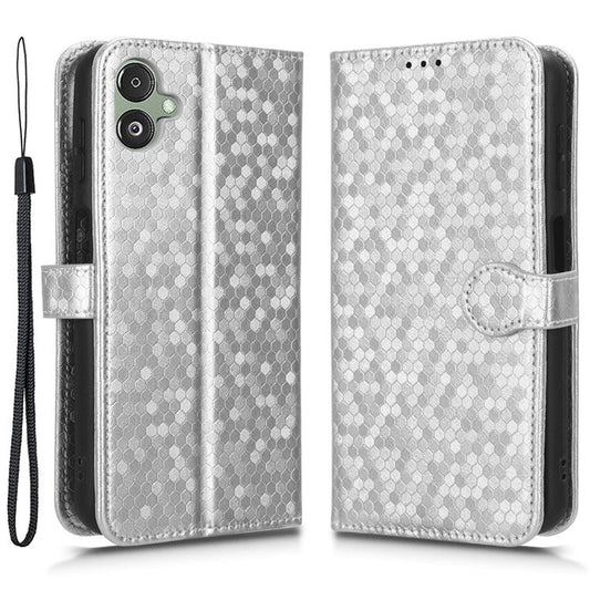 For Samsung Galaxy F14 5G Stand Wallet Phone Case PU Leather Dot Pattern Imprinted Smartphone Cover - Silver