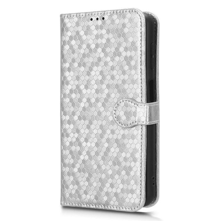 For Samsung Galaxy F14 5G Stand Wallet Phone Case PU Leather Dot Pattern Imprinted Smartphone Cover - Silver