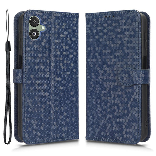 For Samsung Galaxy F14 5G Stand Wallet Phone Case PU Leather Dot Pattern Imprinted Smartphone Cover - Dark Blue
