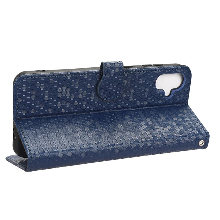 For Samsung Galaxy F14 5G Stand Wallet Phone Case PU Leather Dot Pattern Imprinted Smartphone Cover - Dark Blue
