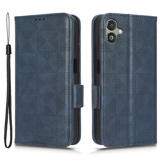 For Samsung Galaxy F14 5G Stand Wallet PU Leather Phone Case Imprinted Triangle Phone Cover - Blue