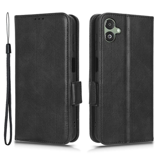 For Samsung Galaxy F14 5G Stand Wallet PU Leather Phone Case Imprinted Triangle Phone Cover - Black