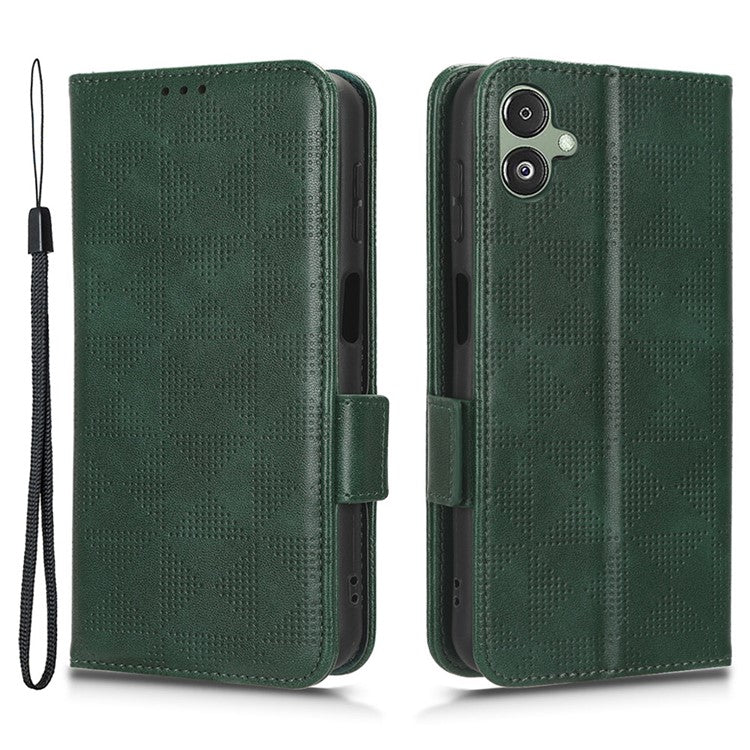 For Samsung Galaxy F14 5G Stand Wallet PU Leather Phone Case Imprinted Triangle Phone Cover - Green