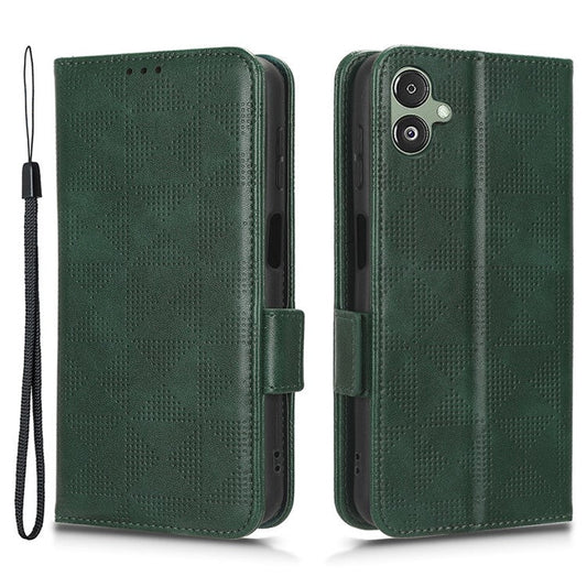 For Samsung Galaxy F14 5G Stand Wallet PU Leather Phone Case Imprinted Triangle Phone Cover - Green
