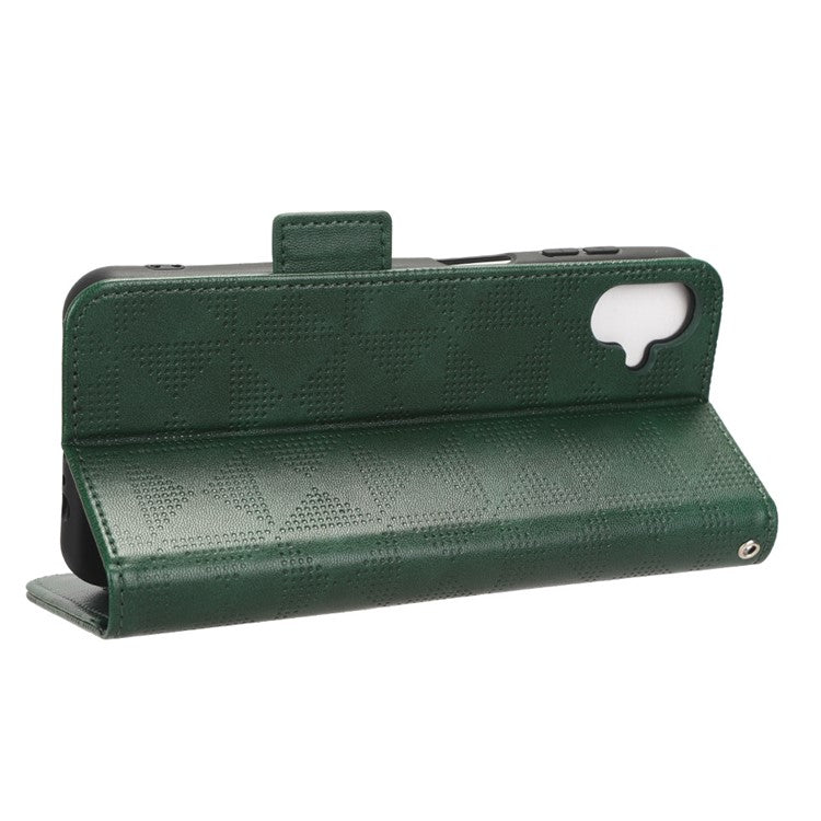 For Samsung Galaxy F14 5G Stand Wallet PU Leather Phone Case Imprinted Triangle Phone Cover - Green