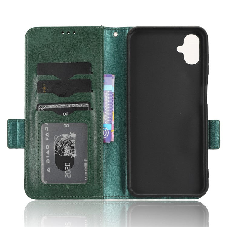 For Samsung Galaxy F14 5G Stand Wallet PU Leather Phone Case Imprinted Triangle Phone Cover - Green