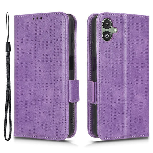 For Samsung Galaxy F14 5G Stand Wallet PU Leather Phone Case Imprinted Triangle Phone Cover - Purple