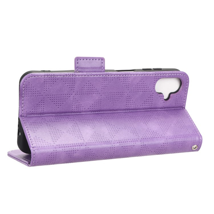 For Samsung Galaxy F14 5G Stand Wallet PU Leather Phone Case Imprinted Triangle Phone Cover - Purple