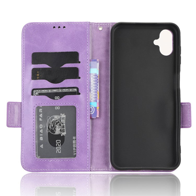 For Samsung Galaxy F14 5G Stand Wallet PU Leather Phone Case Imprinted Triangle Phone Cover - Purple
