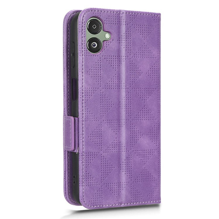 For Samsung Galaxy F14 5G Stand Wallet PU Leather Phone Case Imprinted Triangle Phone Cover - Purple