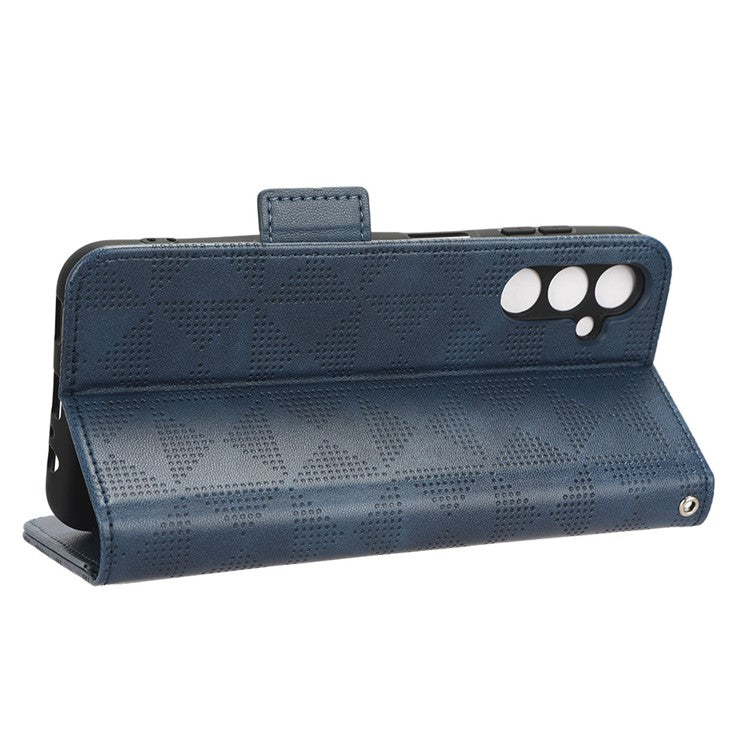For Samsung Galaxy M14 5G PU Leather Phone Wallet Case Imprinted Triangle Stand Phone Cover - Blue