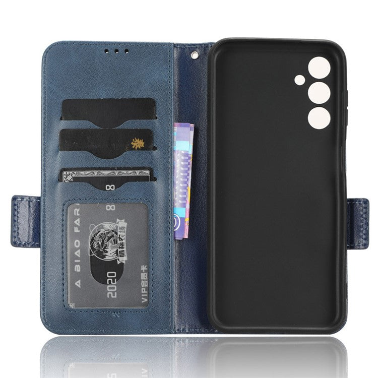 For Samsung Galaxy M14 5G PU Leather Phone Wallet Case Imprinted Triangle Stand Phone Cover - Blue