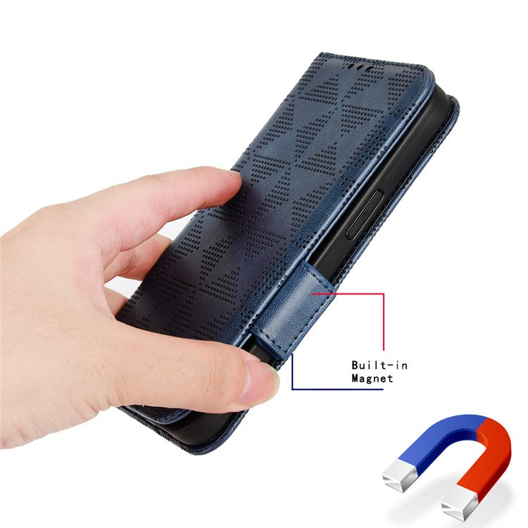 For Samsung Galaxy M14 5G PU Leather Phone Wallet Case Imprinted Triangle Stand Phone Cover - Blue