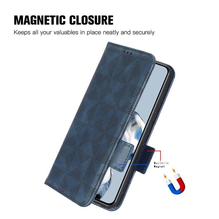 For Samsung Galaxy M14 5G PU Leather Phone Wallet Case Imprinted Triangle Stand Phone Cover - Blue