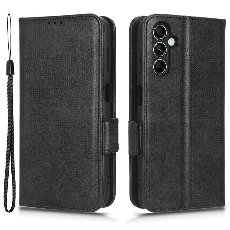 For Samsung Galaxy M14 5G PU Leather Phone Wallet Case Imprinted Triangle Stand Phone Cover - Black