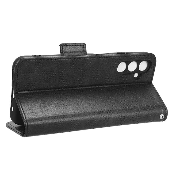 For Samsung Galaxy M14 5G PU Leather Phone Wallet Case Imprinted Triangle Stand Phone Cover - Black