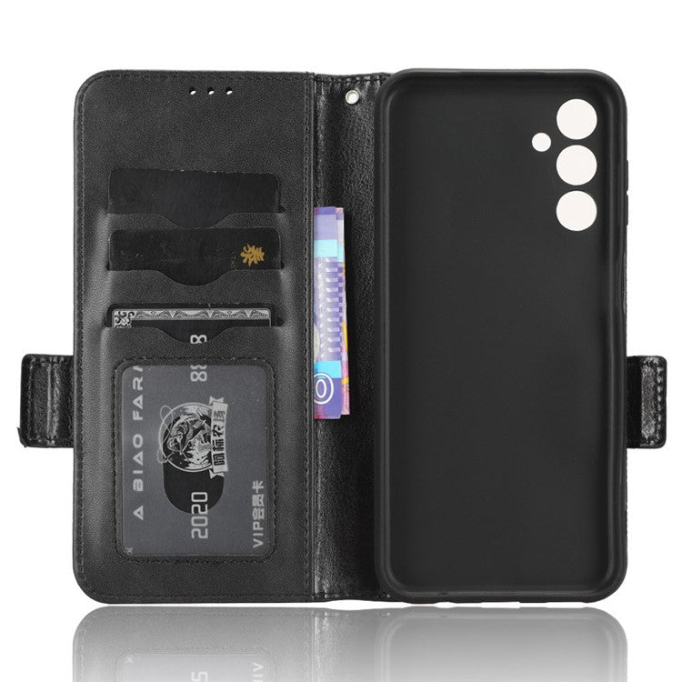 For Samsung Galaxy M14 5G PU Leather Phone Wallet Case Imprinted Triangle Stand Phone Cover - Black