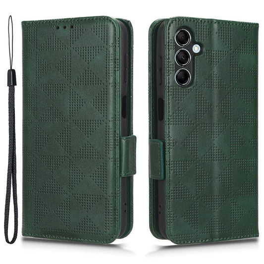 For Samsung Galaxy M14 5G PU Leather Phone Wallet Case Imprinted Triangle Stand Phone Cover - Green