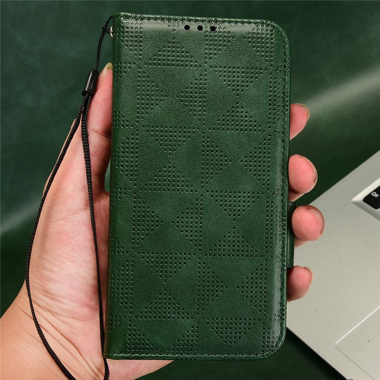 For Samsung Galaxy M14 5G PU Leather Phone Wallet Case Imprinted Triangle Stand Phone Cover - Green